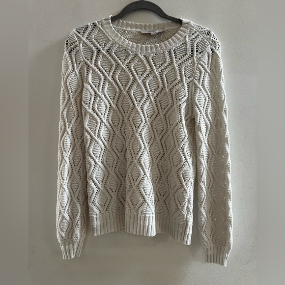 Loft, White Cable Knit Sweater SP - Picture 2 of 4